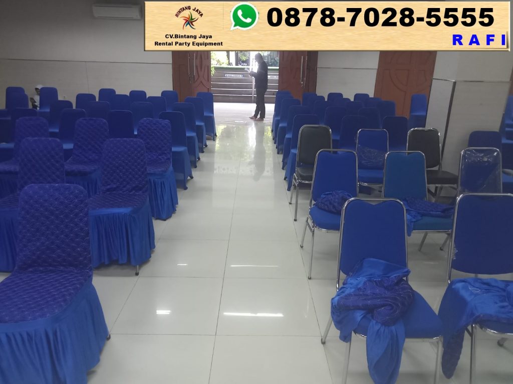 Jasa Sewa Kursi Susun Cover Rumbai Biru Jakarta