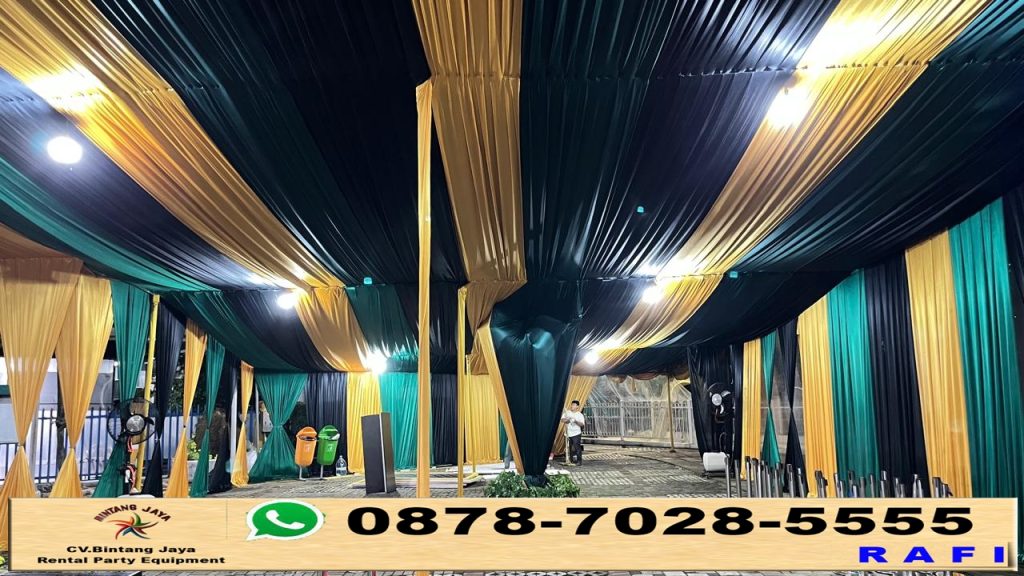 Rental Tenda Serut Dekor Kain Serut Hitam Gold Jakarta