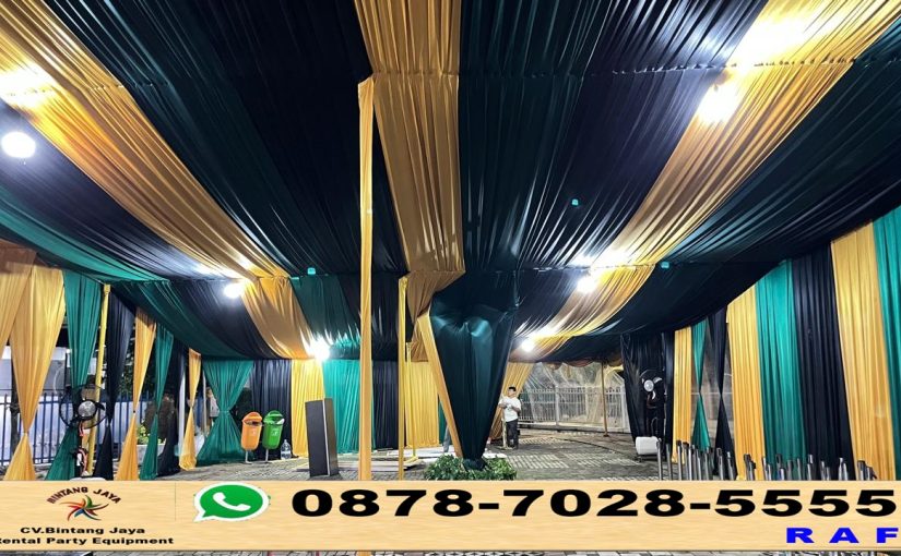 Rental Tenda Serut Dekor Kain Serut Hitam Gold Jakarta