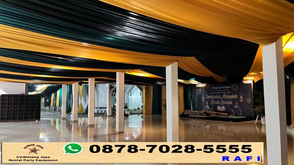 Rental Tenda Serut Dekor Kain Serut Hitam Gold Jakarta