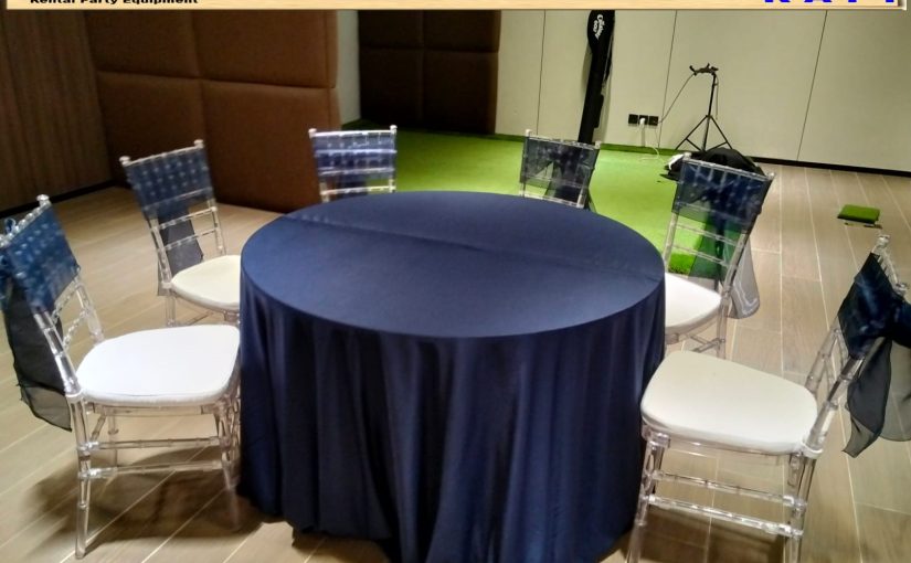 Jasa sewa Meja Bulat Cover Tebar Hitam Plus Kursi Acrylic Bandung