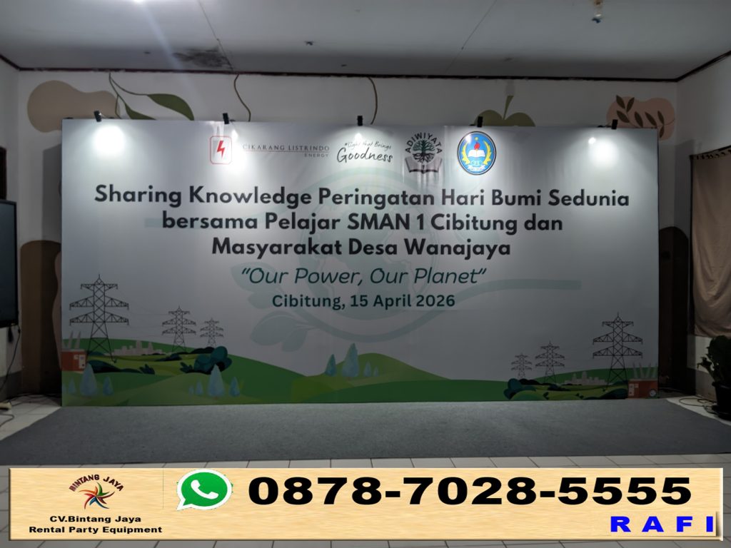 Sewa Backdrop Flexy China Dan Karpet Buana Abu-abu Event SMAN 1 Cibitung Bekasi