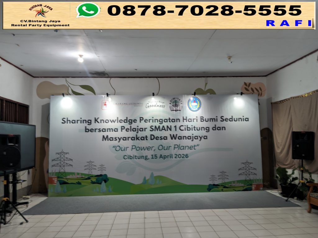 Sewa Backdrop Flexy China Dan Karpet Buana Abu-abu Event SMAN 1 Cibitung Bekasi