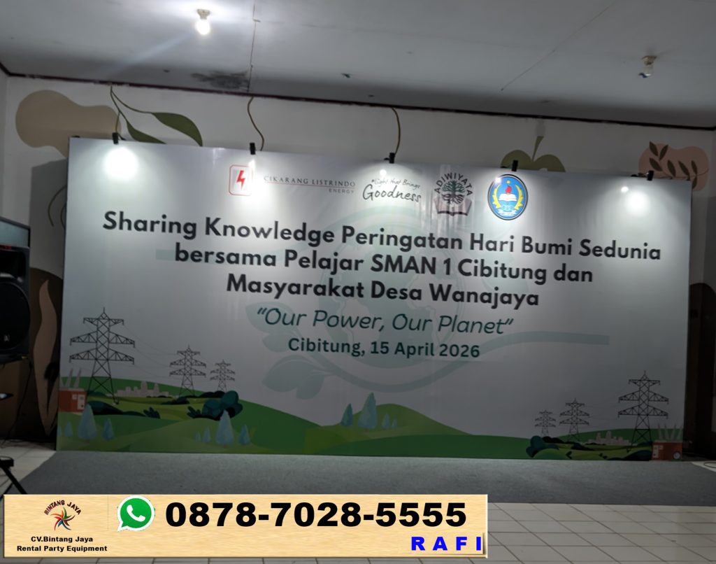 Sewa Backdrop Flexy China Dan Karpet Buana Abu-abu Event SMAN 1 Cibitung Bekasi