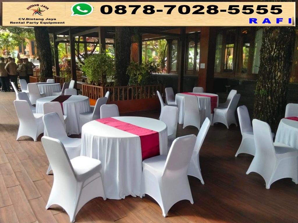 Sewa Kursi event Sarung Kursi Putih Dan Meja Bundar Hambalang