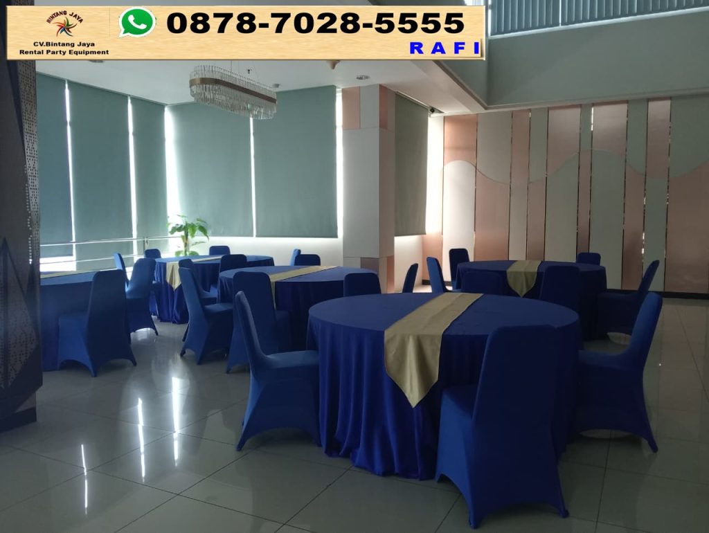 Sewa Meja Kursi Cover Biru Jakarta