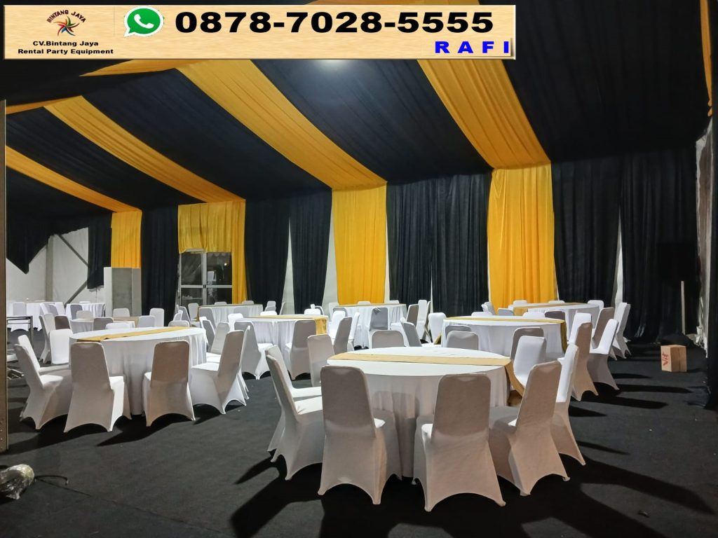 Sewa Meja, Kursi Dan Tenda Serut Gold Hitam Event Parkir Timur Senayan Jakpus