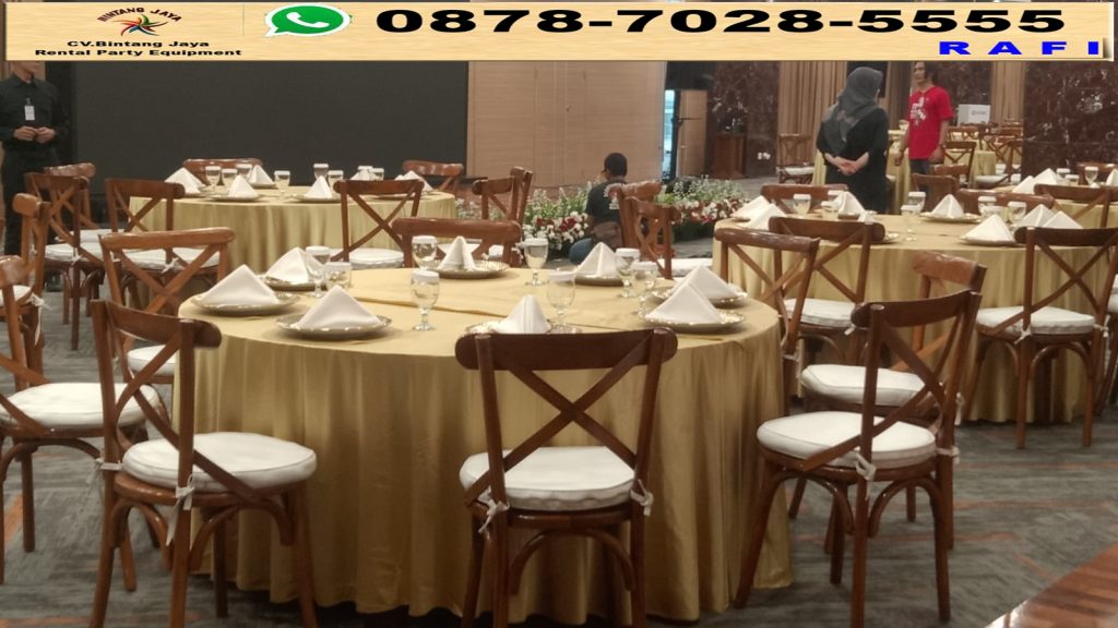 Jasa Sewa Round Table Gold Set Cross Back Kuningan Jakarta