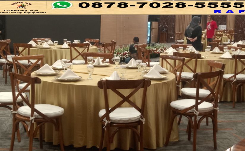 Jasa Sewa Round Table Gold Set Cross Back Kuningan Jakarta