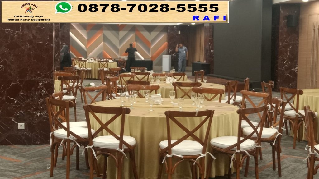 Jasa Sewa Round Table Gold Set Cross Back Kuningan Jakarta