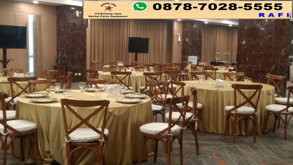 Jasa Sewa Round Table Gold Set Cross Back Kuningan Jakarta