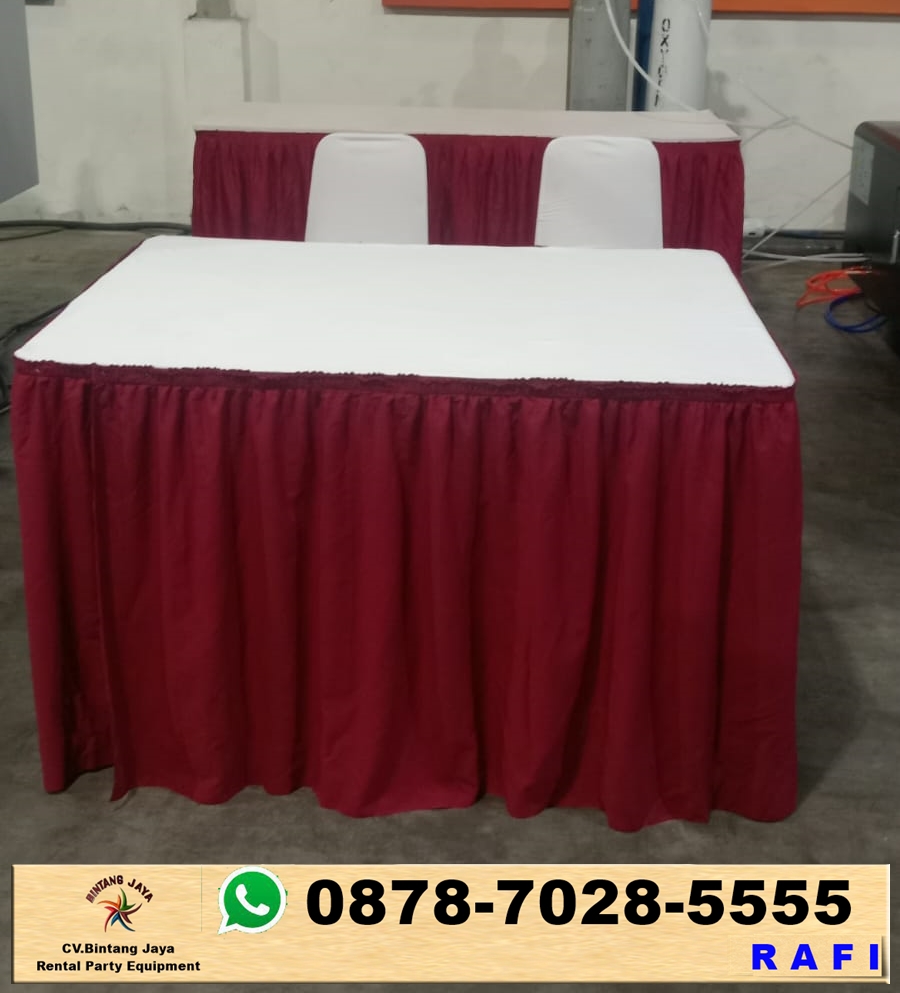 Rental Meja Kotak Taplak Merah Putih Jakarta 0878-7028-5555