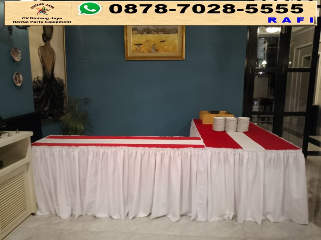 Rental Meja Kotak Taplak Merah Putih Jakarta 0878-7028-5555